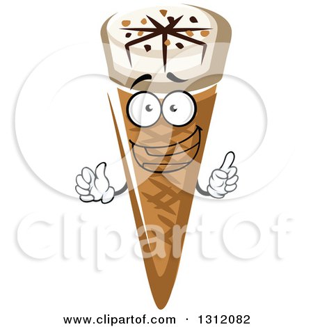 Clipart of a Cartoon Waffle Ice Cream Cone Character with Nuts and Fudge - Royalty Free Vector Illustration by Vector Tradition SM