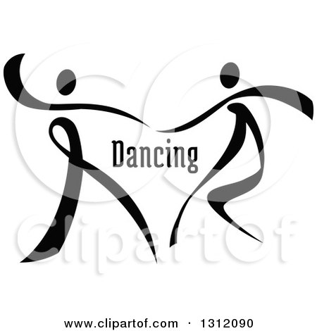 Clipart of a Black and White Ribbon Couple Dancing Together with Text - Royalty Free Vector Illustration by Vector Tradition SM