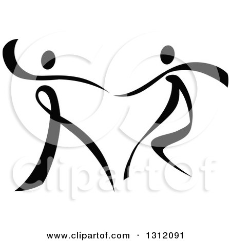 Clipart of a Black and White Ribbon Couple Dancing Together - Royalty Free Vector Illustration by Vector Tradition SM