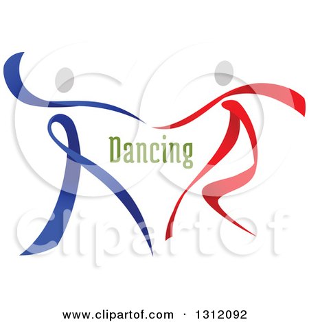 Clipart of a Red Blue and White Ribbon Couple Dancing with Green Text - Royalty Free Vector Illustration by Vector Tradition SM