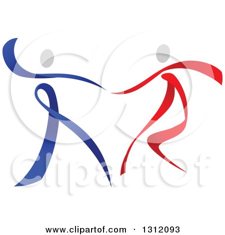 Clipart of a Red Blue and White Ribbon Couple Dancing Together - Royalty Free Vector Illustration by Vector Tradition SM