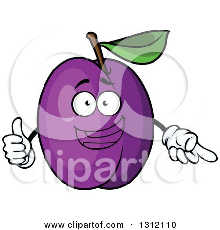 Clipart of a Cartoon Plum Character Pointing and Giving a Thumb up - Royalty Free Vector Illustration by Vector Tradition SM