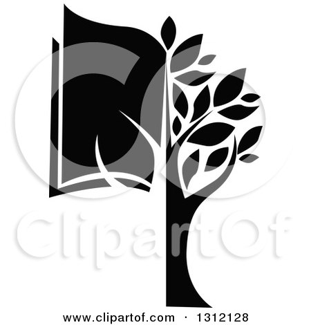 Clipart of a Black and White Tree and Half Book - Royalty Free Vector Illustration by Vector Tradition SM