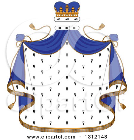 Clipart of a Patterned Royal Mantle with a Blue Crown and Drapes - Royalty Free Vector Illustration by Vector Tradition SM