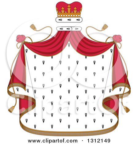 Clipart of a Patterned Royal Mantle with a Red Crown and Drapes - Royalty Free Vector Illustration by Vector Tradition SM