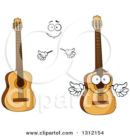 Clipart of a Cartoon Face, Hands and Acoustic Guitars - Royalty Free Vector Illustration by Vector Tradition SM