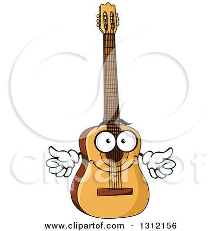 Clipart of a Cartoon Acoustic Guitar Character Giving Two Thumbs up - Royalty Free Vector Illustration by Vector Tradition SM