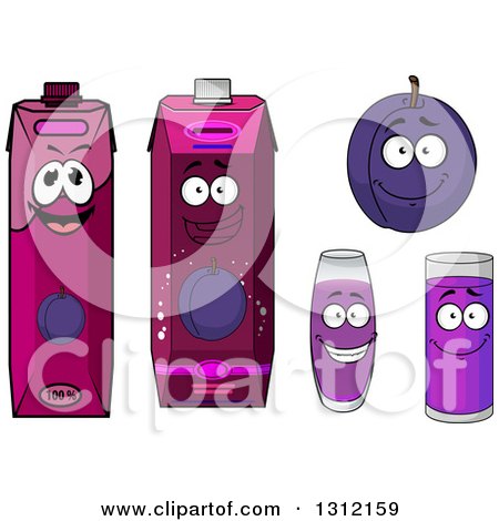Clipart of a Cartoon Plum Character and Juice - Royalty Free Vector Illustration by Vector Tradition SM