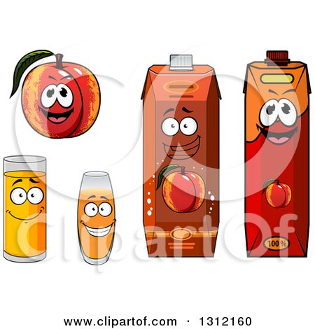 Clipart of a Cartoon Apricot or Nectarine Character and Juices - Royalty Free Vector Illustration by Vector Tradition SM