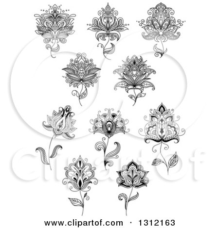 Clipart of Black and White Henna Flowers 5 - Royalty Free Vector Illustration by Vector Tradition SM