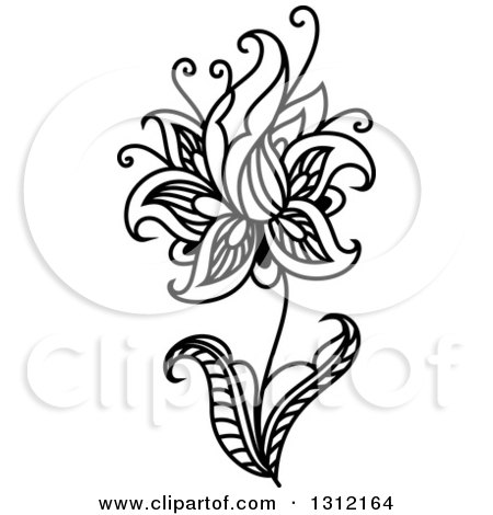 Clipart of a Black and White Henna Flower 29 - Royalty Free Vector Illustration by Vector Tradition SM