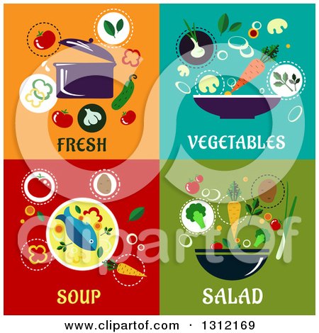 Clipart of Fresh, Vegetables, Soup, and Salad Flat Designs - Royalty Free Vector Illustration by Vector Tradition SM