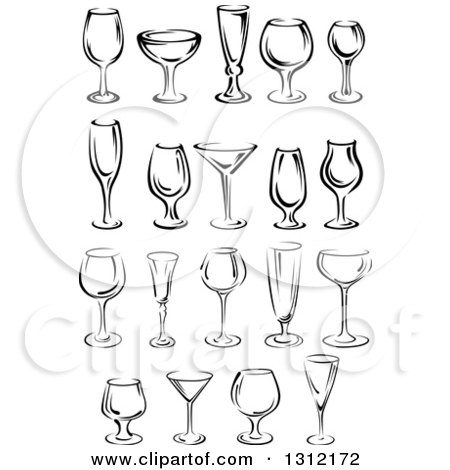 Clipart of Black and White Wine Glases - Royalty Free Vector Illustration by Vector Tradition SM