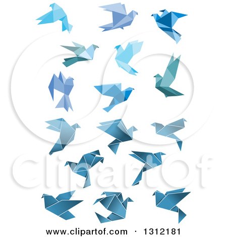 Clipart of Flying Blue Origami Pigeons and Doves - Royalty Free Vector Illustration by Vector Tradition SM