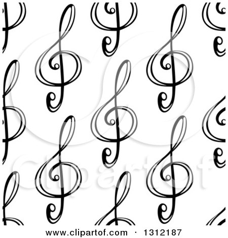 Clipart of a Seamless Background Pattern of Black and White Music Notes - Royalty Free Vector Illustration by Vector Tradition SM