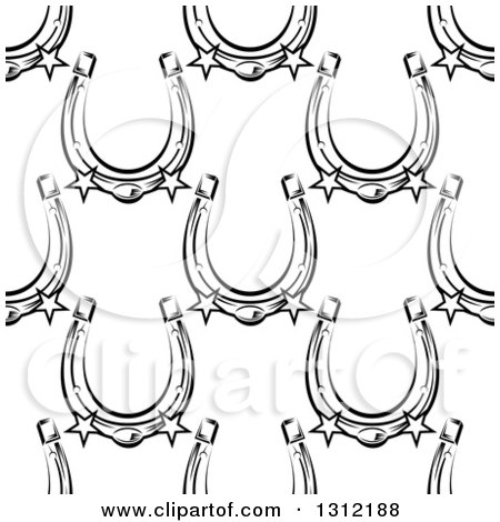 Clipart of a Seamless Background Pattern of Black and White Horseshoes with Stars - Royalty Free Vector Illustration by Vector Tradition SM