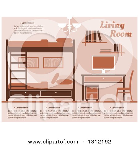 Clipart of a Brown Bedroom with Bunk Beds and a Desk - Royalty Free Vector Illustration by Vector Tradition SM