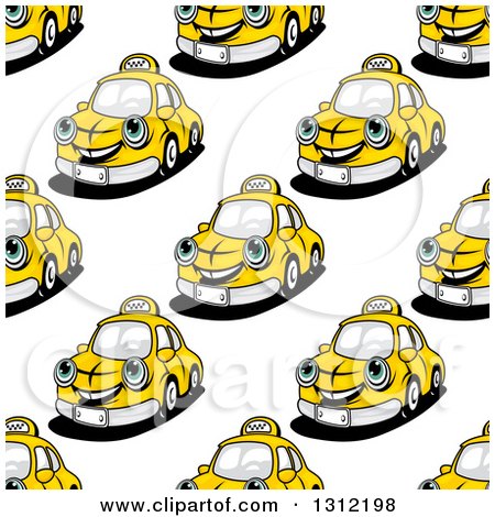 Clipart of a Seamless Pattern Background of Happy Yellow Taxi Cabs - Royalty Free Vector Illustration by Vector Tradition SM