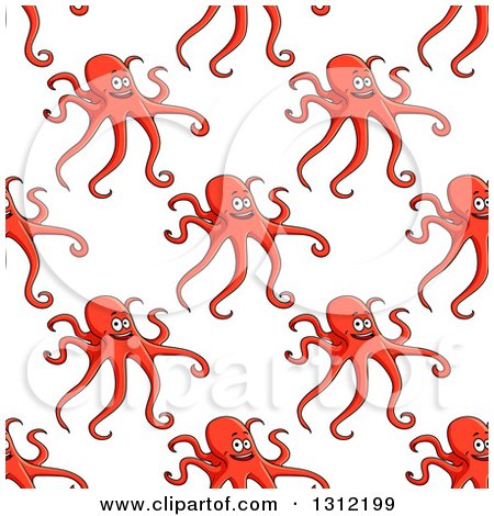 Clipart of a Seamless Background Pattern of Orange Octopuses - Royalty Free Vector Illustration by Vector Tradition SM