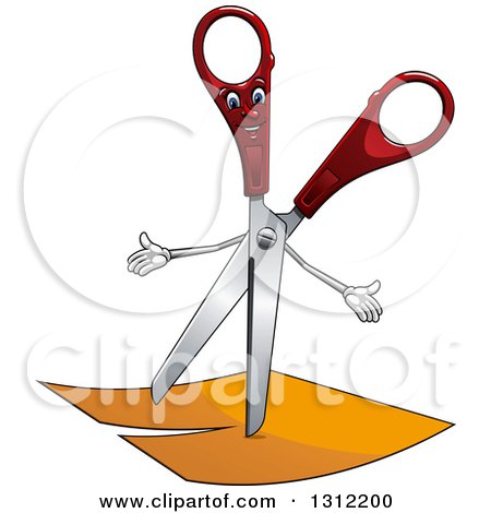Clipart of a Happy Scissors Character over Paper - Royalty Free Vector Illustration by Vector Tradition SM