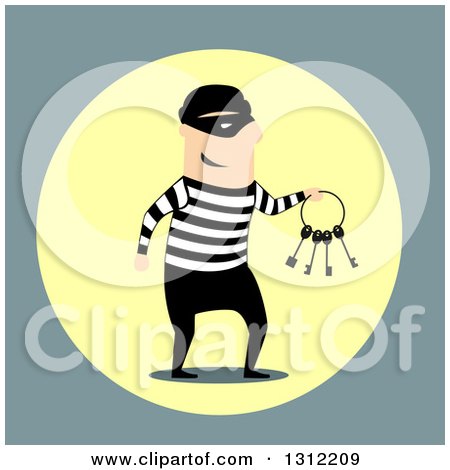 Clipart of a Flat Design of a Male Robber Holding Keys - Royalty Free Vector Illustration by Vector Tradition SM