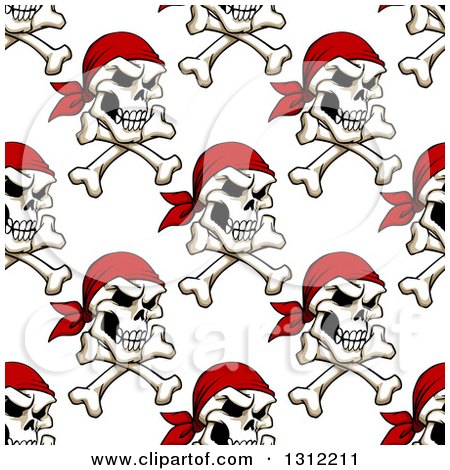 Clipart of a Seamless Background Pattern of Pirate Skulls and Crossbones with Red Bandanas - Royalty Free Vector Illustration by Vector Tradition SM