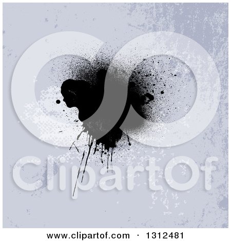 Clipart of a Grungy Black Ink Splat over Distressed Purple - Royalty Free Vector Illustration by KJ Pargeter