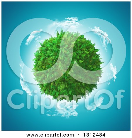 Clipart of a 3d Fern Globe with a Circle of Clouds and Blue Sky - Royalty Free Illustration by KJ Pargeter