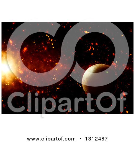 Clipart of a 3d Background of a Fictional Planet and Burst - Royalty Free Illustration by KJ Pargeter