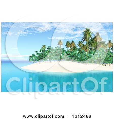 Clipart of a 3d Tropical Island with Palm Trees and Blue Water - Royalty Free Illustration by KJ Pargeter