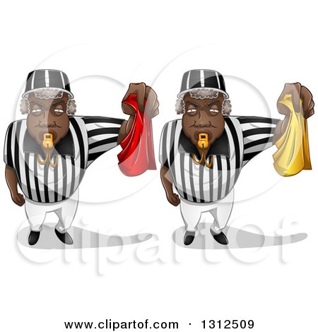 Clipart of Black Male Referees Blowing Whistles and Holding Red and Yellow Flags - Royalty Free Vector Illustration by Liron Peer