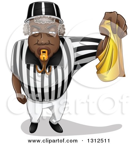 Clipart of a Black Male Referee Blowing a Whistle and Holding a Yellow Flag - Royalty Free Vector Illustration by Liron Peer