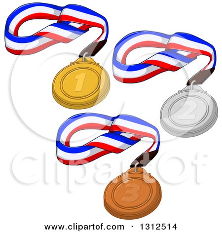 Clipart of First, Second and Third Sports Placement Medals on Ribbons - Royalty Free Vector Illustration by Liron Peer