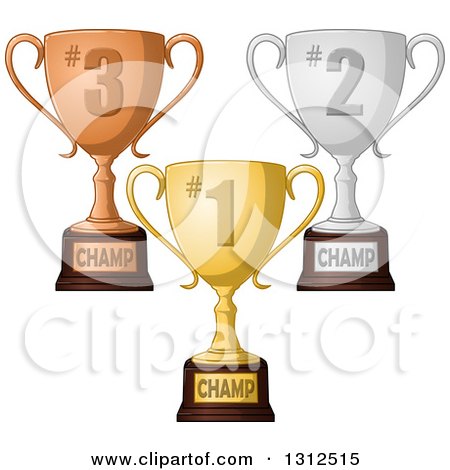 Clipart of Fist, Second and Third Place Championship Trophies - Royalty Free Vector Illustration by Liron Peer