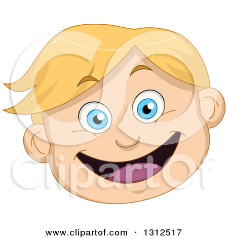 Clipart of a Happy Blond Haired, Blue Eyed Caucasian Boy's Face - Royalty Free Vector Illustration by Liron Peer