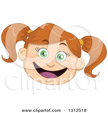 Clipart of a Happy Brunette, Green Eyed Caucasian Girl's Face - Royalty Free Vector Illustration by Liron Peer