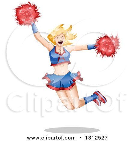 Clipart of a Blond White Female Cheerleader Jumping with Pom Poms - Royalty Free Vector Illustration by Liron Peer