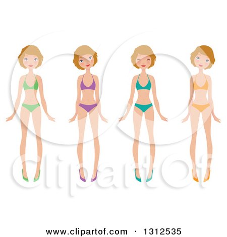 Clipart of a Dirty Bond Caucasian Woman Wearing Different Colored Bikinis and Heels - Royalty Free Vector Illustration by Melisende Vector