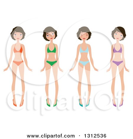 Clipart of a Brunette Caucasian Woman Wearing Different Colored Bikinis and Heels - Royalty Free Vector Illustration by Melisende Vector