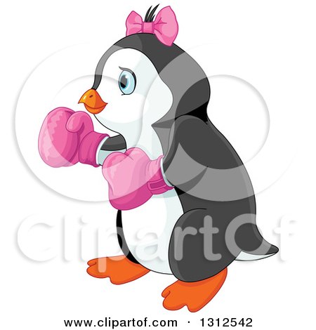 Clipart of a Cute Female Penguin Wearing Pink Boxing Gloves - Royalty Free Vector Illustration by Pushkin