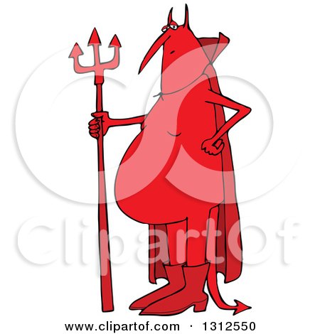 Clipart of a Cartoon Fat Red Devil Standing with a Pitchfork - Royalty Free Vector Illustration by djart