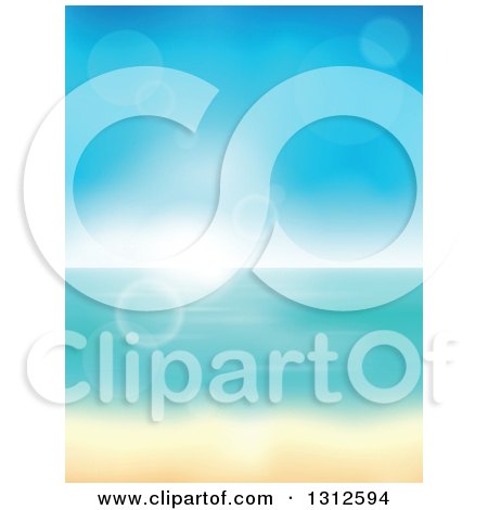 Clipart of a Tropical Beach with White Sands and the Horizon over the Ocean, with Blur and Sun Flares - Royalty Free Vector Illustration by visekart