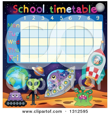 Clipart of a School Time Table with Aliens - Royalty Free Vector Illustration by visekart