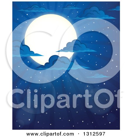 Clipart of a Shining Full Moon, Clouds and Flares in a Night Sky - Royalty Free Vector Illustration by visekart