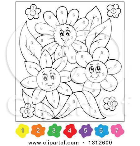 Clipart of Color by Number Flowers - Royalty Free Vector Illustration by visekart
