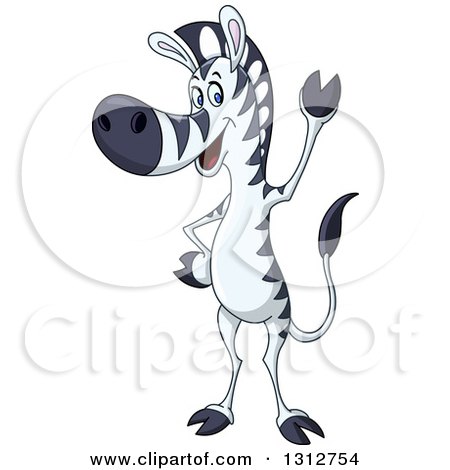 Clipart of a Cartoon Friendly Zebra Standing Upright and Waving - Royalty Free Vector Illustration by yayayoyo