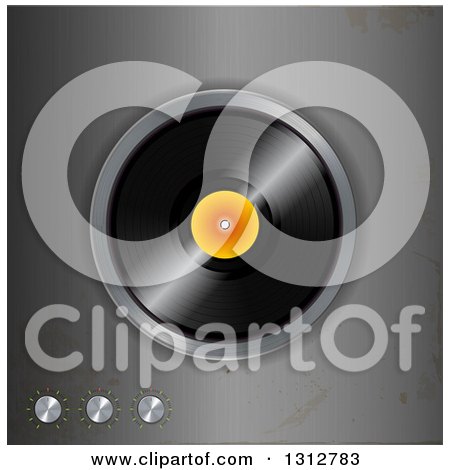 Clipart of a 3d Vinyl Record on a Distressed Metal Player - Royalty Free Vector Illustration by elaineitalia