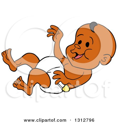 Clipart of a Cartoon Laughing Black Baby in a Diaper - Royalty Free Vector Illustration by LaffToon