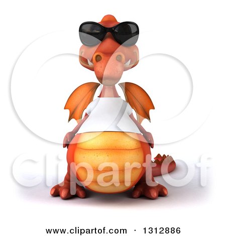 Clipart of a 3d Casual Red Dragon Wearing a T Shirt and Sunglasses - Royalty Free Illustration by Julos