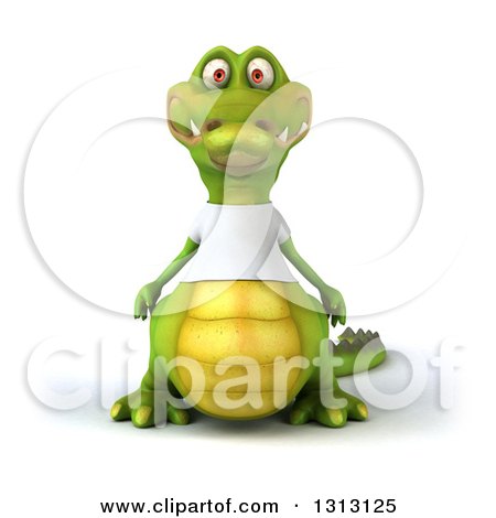 Clipart of a 3d Casual Crocodile Wearing a White T Shirt - Royalty Free Illustration by Julos